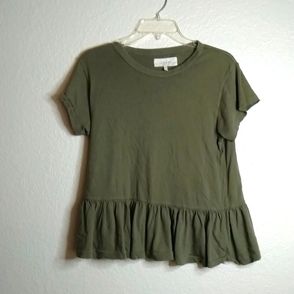 THE GREAT The Ruffle Peplum short sleeve Tee green sz S - Picture 2 of 8